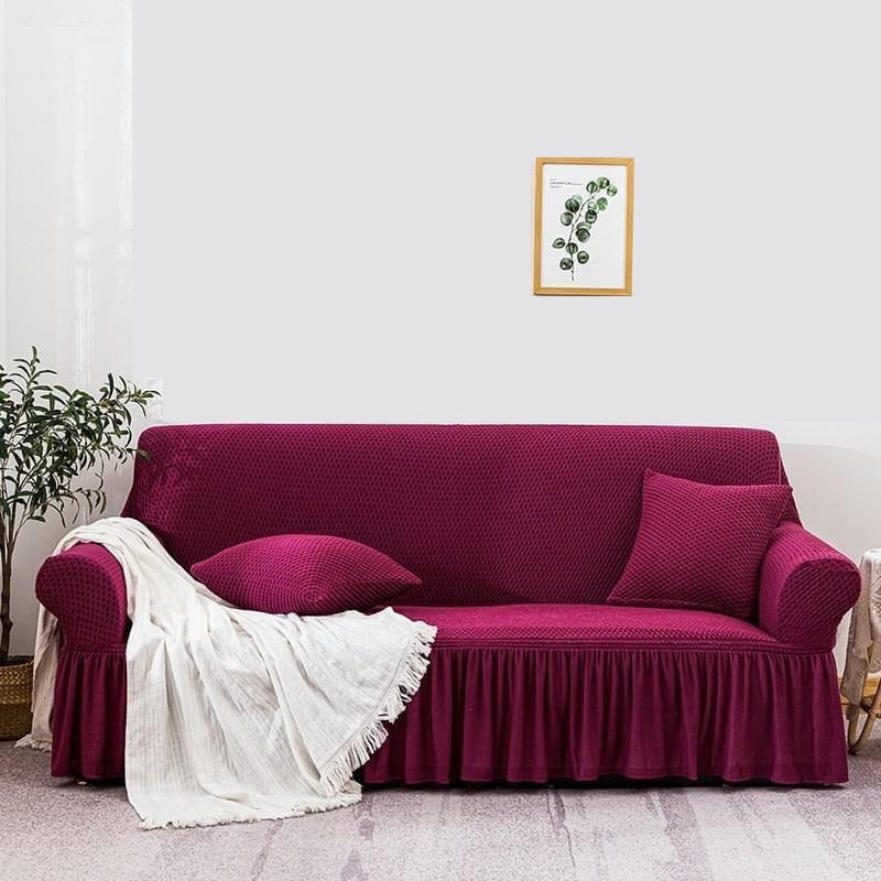 Turkish Style Sofa Cover Maroon MESH (Stretchable Stuff No Size issue)