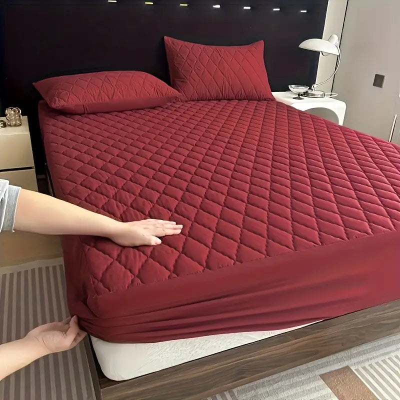 Quilted Waterproof Mattress Protector Double Bed Maroon
