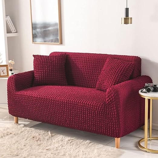 Stretchable Fitted Turkish Bubble Sofa Cover Maroon (Stretchable Stuff No Size issue)