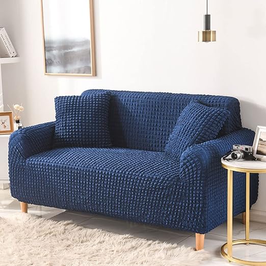 Stretchable Fitted Turkish Bubble Sofa Cover Blue (Stretchable Stuff No Size issue)