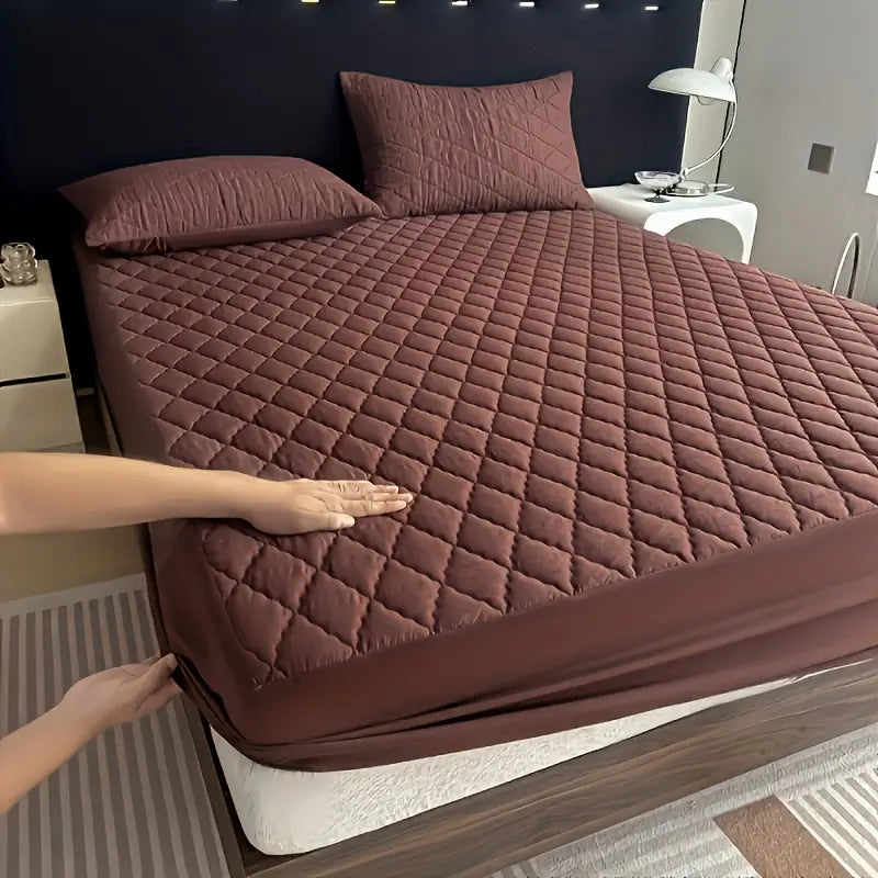 Quilted Waterproof Mattress Protector Double Bed Brown