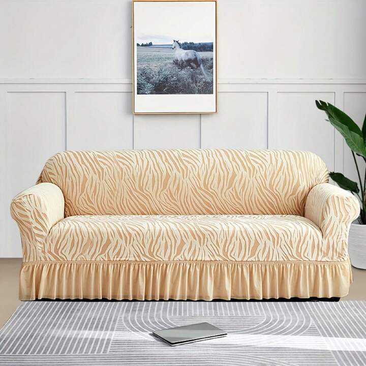 Velvet Stuff Zebra Style Premium Sofa Cover - Golden (Stretchable Stuff No Size issue)