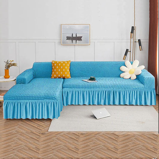 L Shape Ruffled Premium Bubble Sofa Cover Zinc (Stretchable Stuff No Size issue)