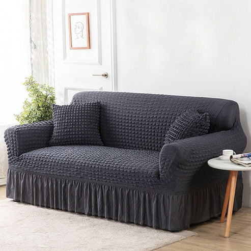 Ruffled Premium Bubble Sofa Cover Light Dark Gray (Stretchable Stuff No Size issue)
