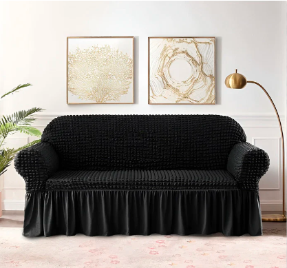 Ruffled Premium Bubble Sofa Cover Black (Stretchable Stuff No Size issue)