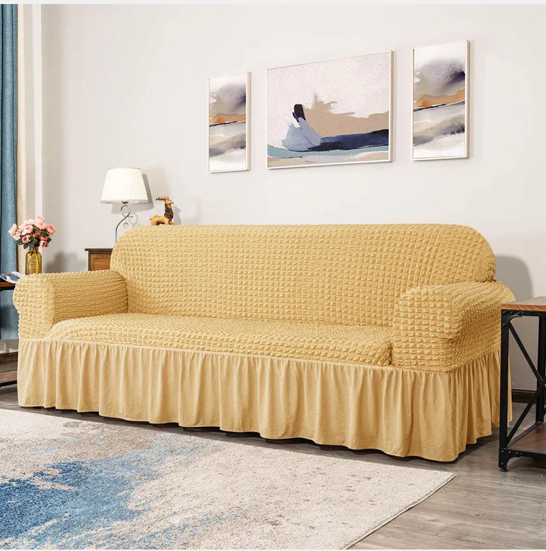 New Turkish Bubble Sofa Cover Golden (Stretchable Stuff No Size issue)