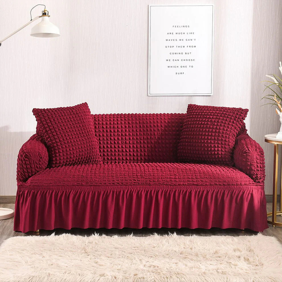 New Turkish Bubble Sofa Cover Maroon (Round Shape) (Stretchable Stuff No Size issue)