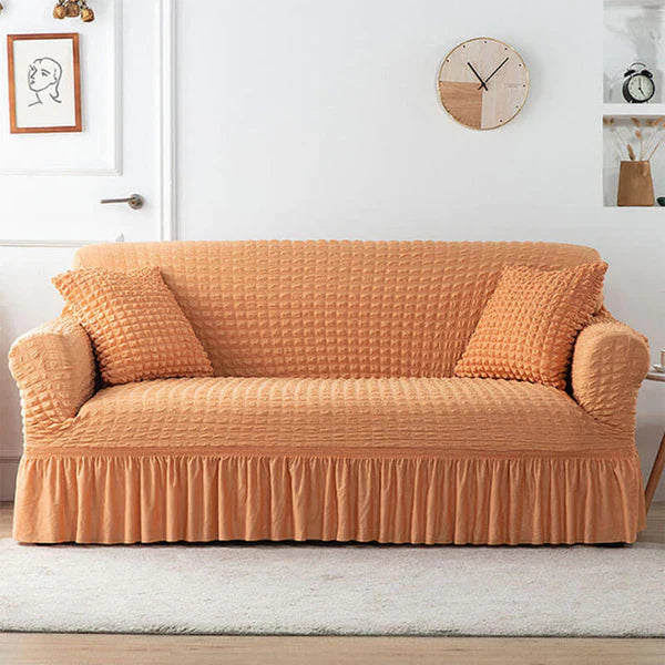 Ruffled Premium Bubble Sofa Cover Golden (Stretchable Stuff No Size issue)