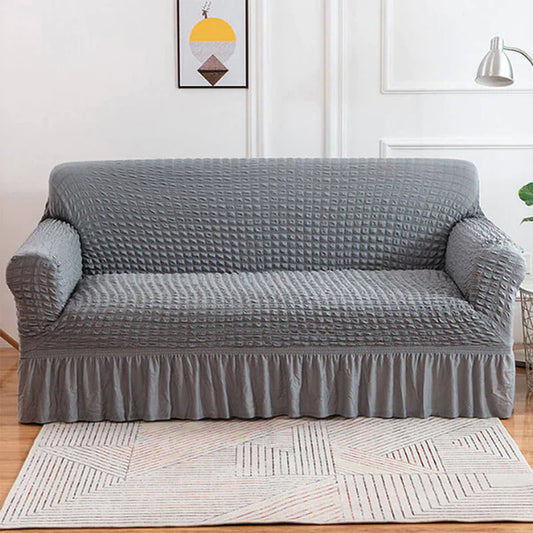 Ruffled Premium Bubble Sofa Cover Light Gray (Stretchable Stuff No Size issue)