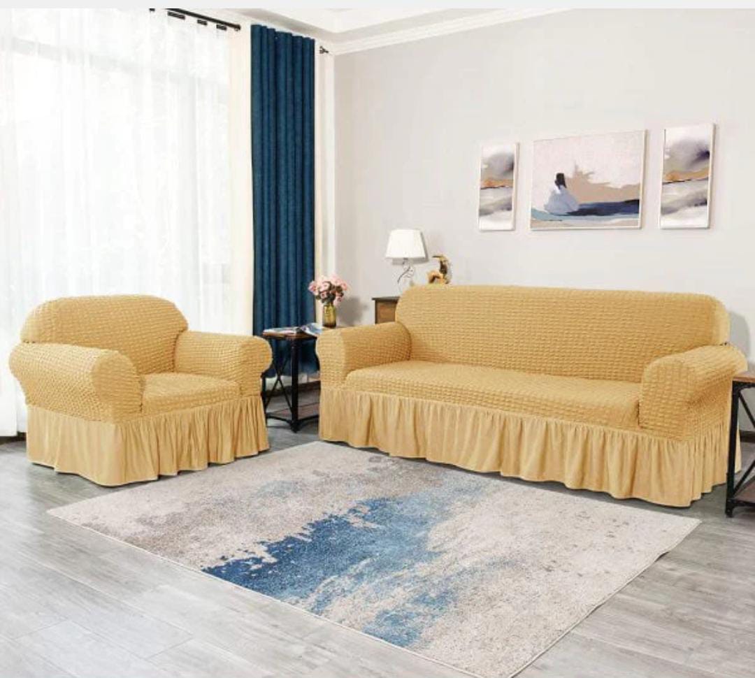 New Turkish Bubble Sofa Cover Golden (Stretchable Stuff No Size issue)